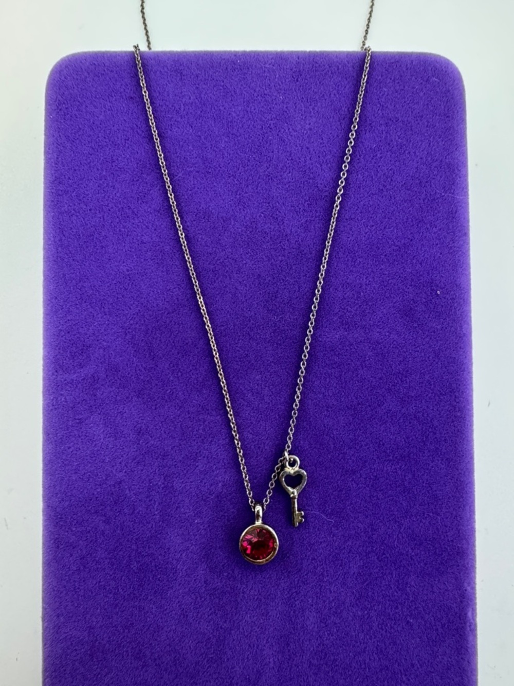 💛 Silver Red Gem & Heart Key Charm | Minimalist Layered Jewelry